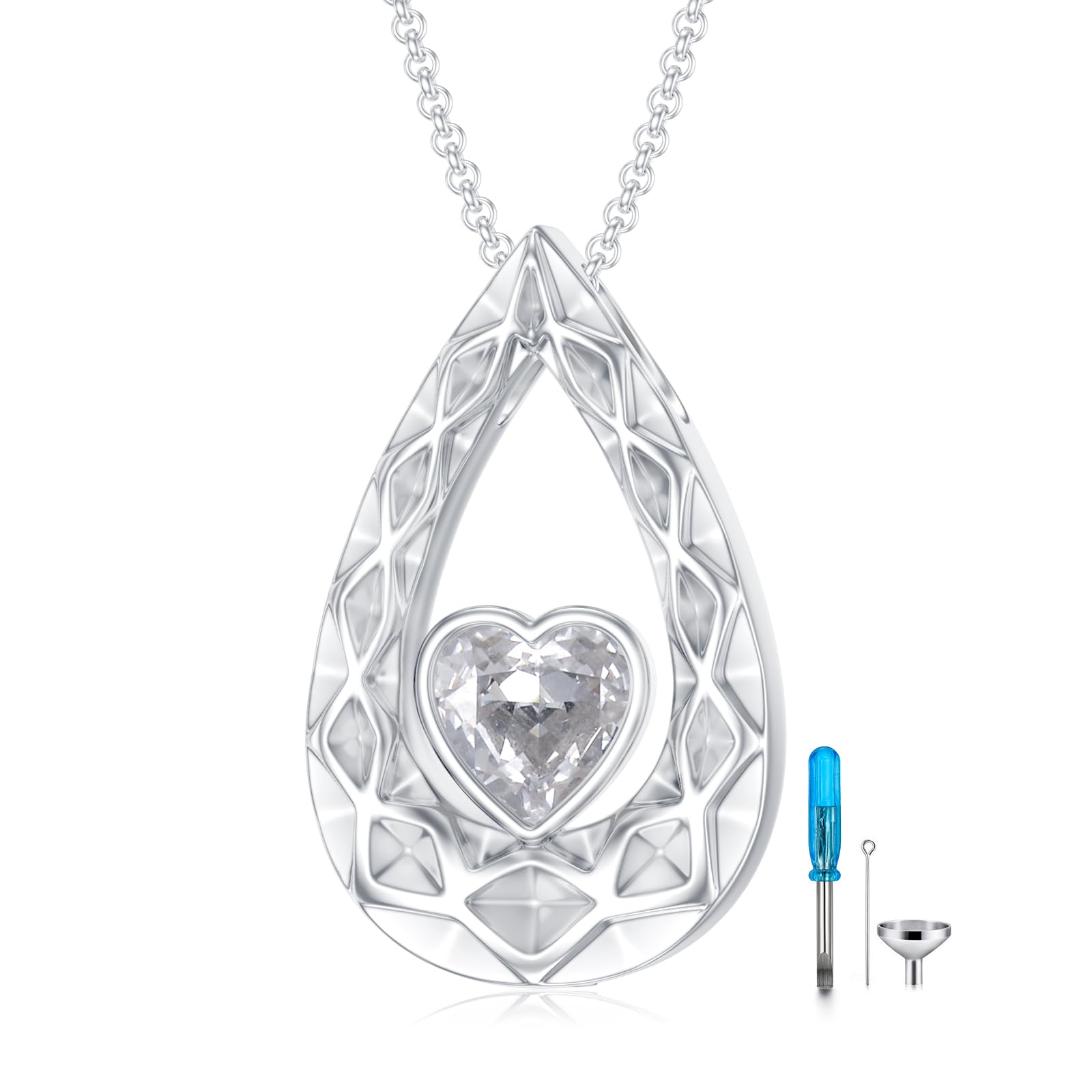 Soulmeet Crushed Ice Cut Simulated Heart Diamond Teardrop Necklace