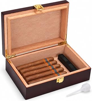 Woodronic Cigar Humidor Box, Solid Wood Desktop Humidor with Spanish Cedar Lining, Airtight Travel Cigar Case with Humidifier & Dropper, Secure Clasp for 20 Cigars, Luxury Cigar Storage Gift for Men