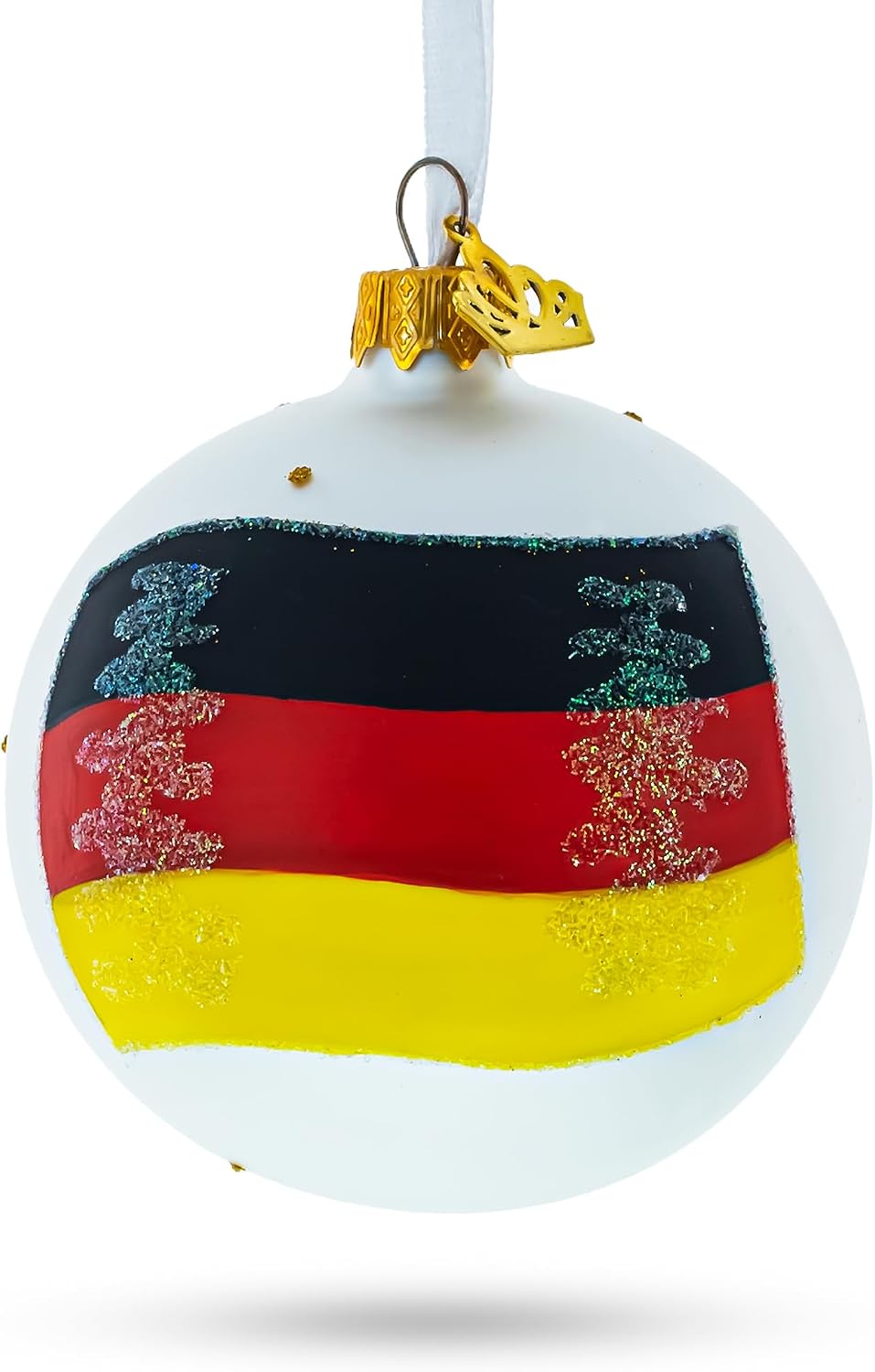 Flag of Germany Glass Ball Christmas Ornament 3.25 Inches | Hand Painted in Ukraine, German Glass, Italian Paints, Hanging Ribbon, Gift Tag, Gift Boxed