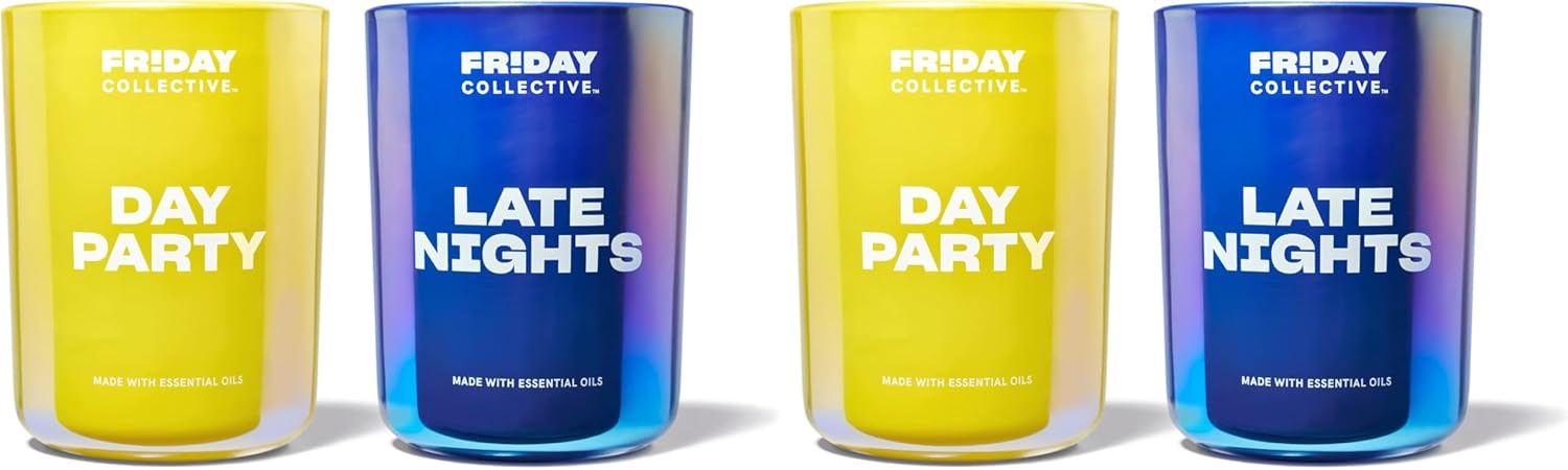 Friday Collective Late Nights and Day Party Candles, Floral and Citrus Scents, Made with Essential Oils, 4 Pack, 8 oz