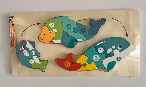 Wooden Fish Puzzle Board for Toddlers, Multicolour, Montessori Number Learning Toy, Ages 3 Years and Up