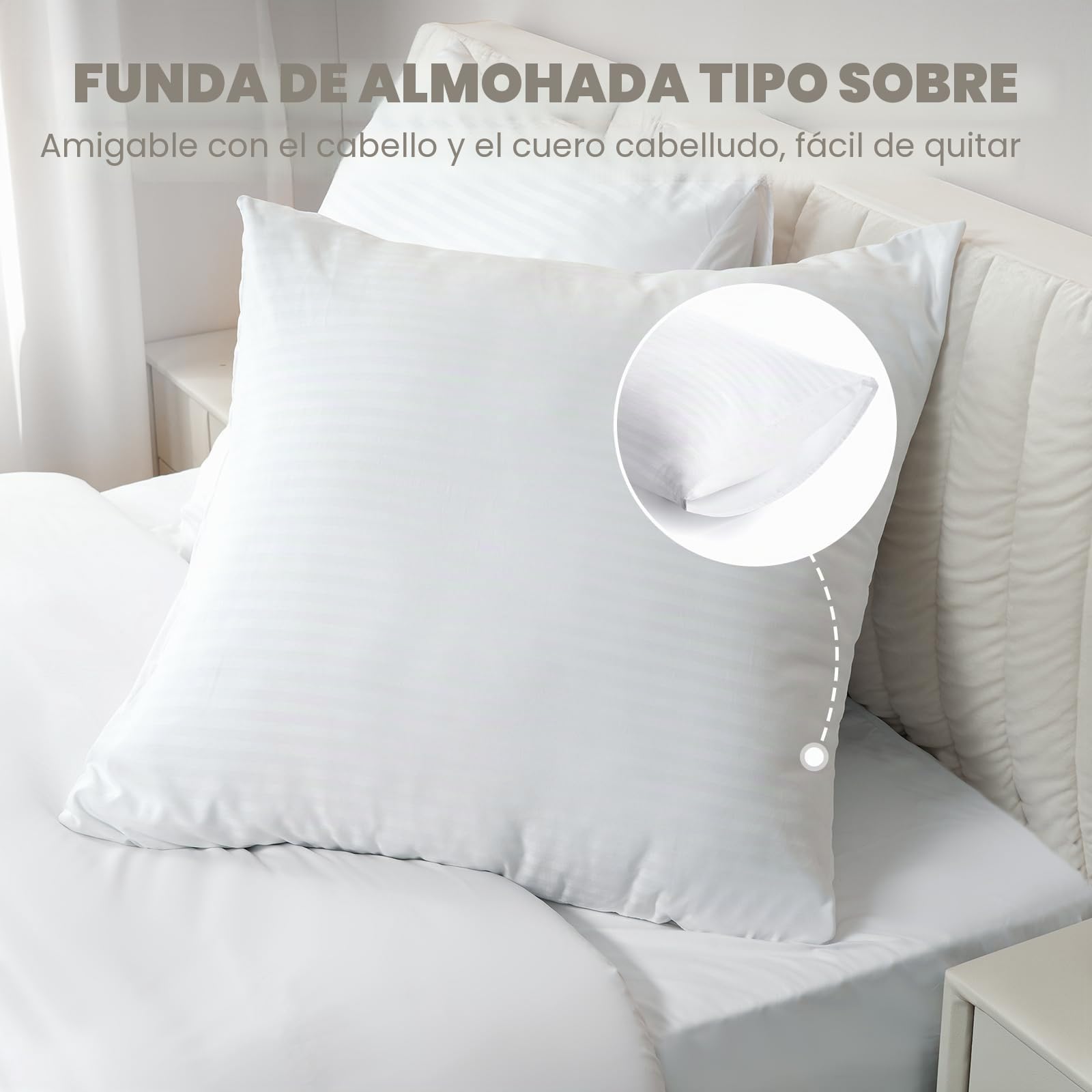 Good Nite Funda Nordica Cama 240x220cm y de Almohada 80x80cm Juego de Cama Casal Funda Nórdica de Rayas Microfibra Funda Nórdica con Cremallera(Blanco,240x220cm+80x80cm*2)