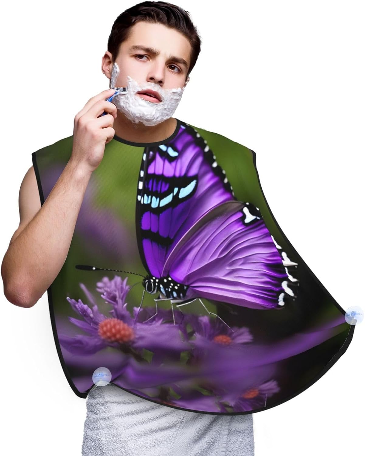 Lovely Purple Butterfly Print Beard Bib Apron For Men, Beard Hair Catcher For Men Shaving Trimming,Beard Cape Cloth, Black