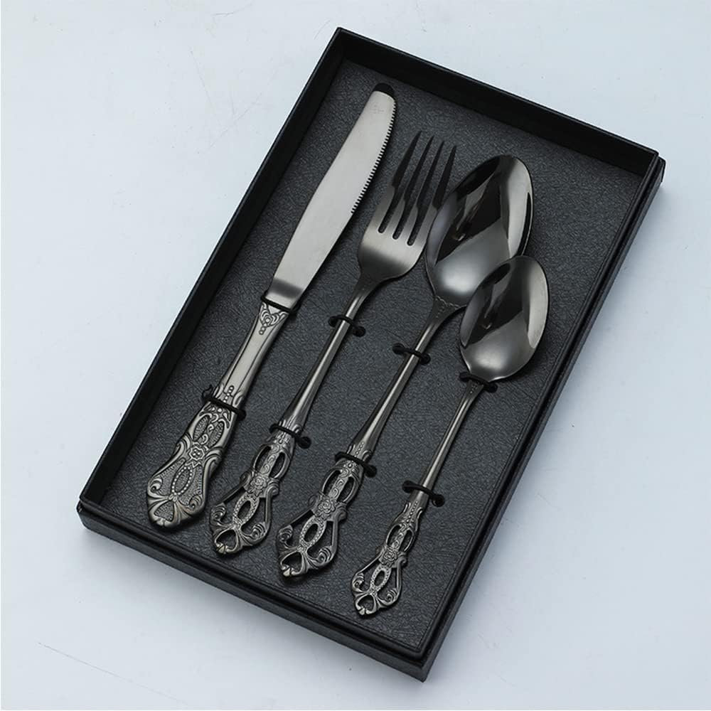 HADECOLL Dinner Gold Silverware Set For 8 People Cutlery Set Flatware Classical Palace Style Cutlery Utensil Set,Gold-8Pcs For 2
