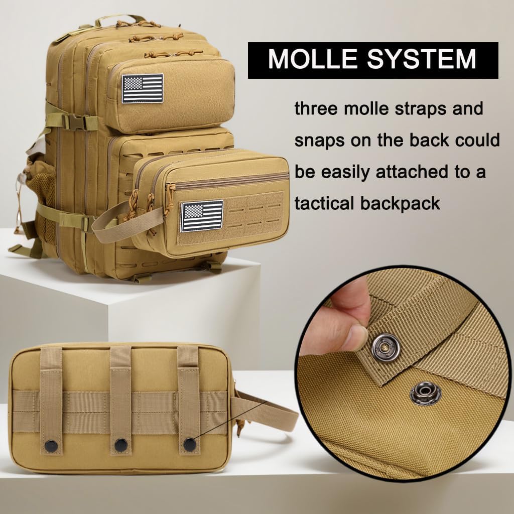 Tactical Toiletry Bag for Men – MOLLE Dopp Kit with Dry/Wet Separation, Large Capacity, Water-Resistant Travel Shaving Bag with U.S Patch & T-Mount MOLLE Clip (Black) image 2