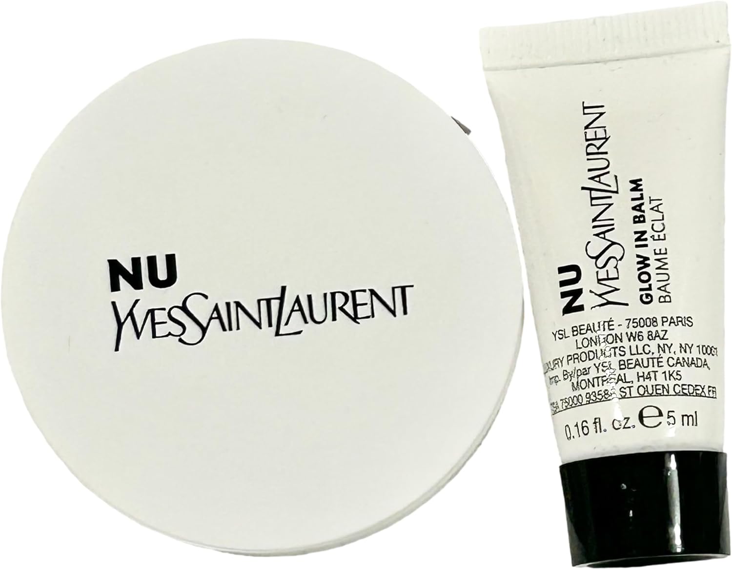 Yves Saint Laurent Small White NU Circle Slide Open Mirror Set Beauty YSL Mirror Compact Makeup Fashion Mirror Set (2.5" L x 2.5" H) - 7552