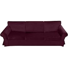 Velvet 3 Seater Sofa Cover | Indoor Living Room Sofa Slipcover | Replacement Covers Compatible for IKEA Ektorp Sofa | Thick Soft Washable Couch Protector Aubergine, 3 Seater