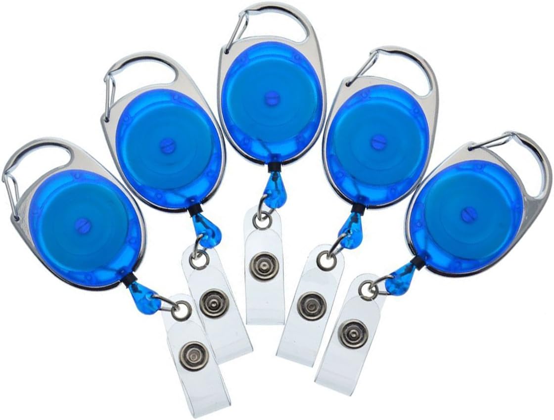 Bulk 100 Pack - Premium Carabiner Clip Badge Reels - Retractable I.D. Card Holders with Carabiner Belt Loop Clip and ID Strap - Cute Heavy Duty Oval Shaped Badge Holders with Smooth Cord Pull (Blue)