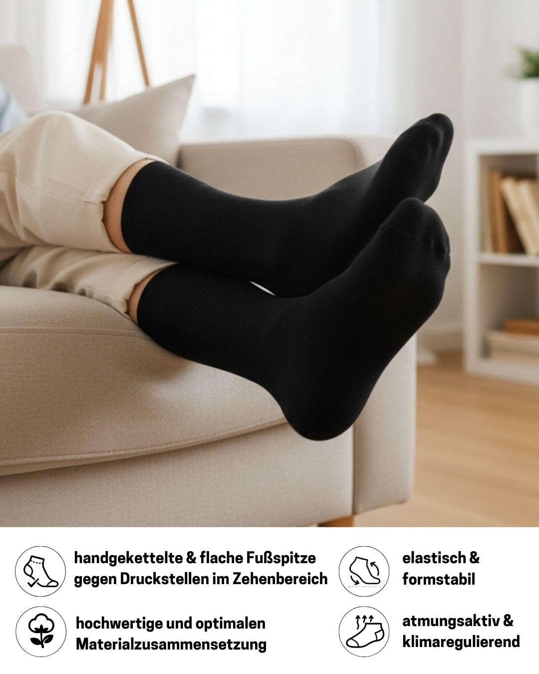 sockenkauf24 Diabetikersocken ohne Gummibund & ohne Naht 97% Baumwolle (6 Paar) Diabetiker Socken mit Komfortbund für Damen & Herren