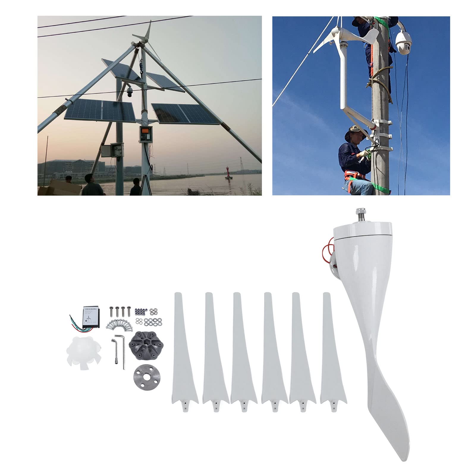 Kit de Generador de Turbina Eólica, Turbina Eólica de 6 Palas de Fibra de Nailon de 200 W con Controlador, Velocidad de Arranque Baja, Imán Permanente de Guiñada Automática para Equipos de