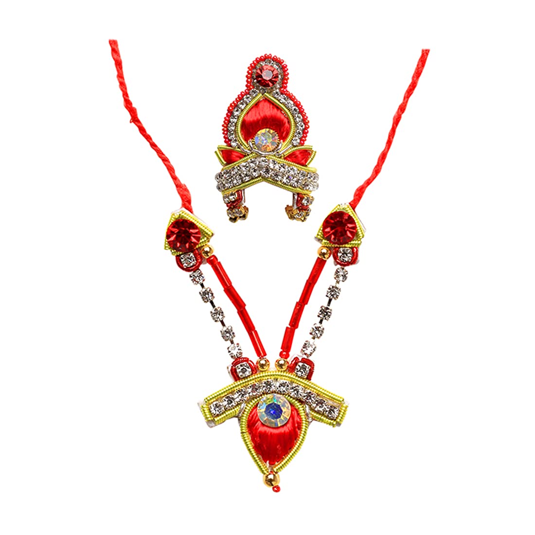 Mala Mukut Set for Laddu Gopal/Devi Maa/Radha Krishna/Indian God Goddess Haar Sringar set Deities jewellary Set for all God Idol statue Indian Traditional Ganesh Mala(Size:-2 Color:-Red & Golden