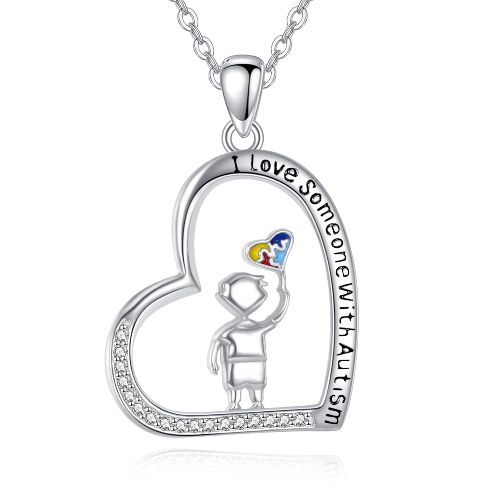 DAYLINLOVE Naszyjnik z autyzmem, srebro wysokiej próby 925, świadomość autyzmu, puzzle, wisiorek, naszyjnik, inspirująca biżuteria, prezent dla kobiet
