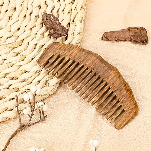 Foto von Sandelholz Haarkamm Holzkamm Breiter Zahnkamm Natürliche Grünes Antistatisch Frisierkamm Massage Grob Haarkamm Reise Haarentwirrerbürste fur Damen und Herren