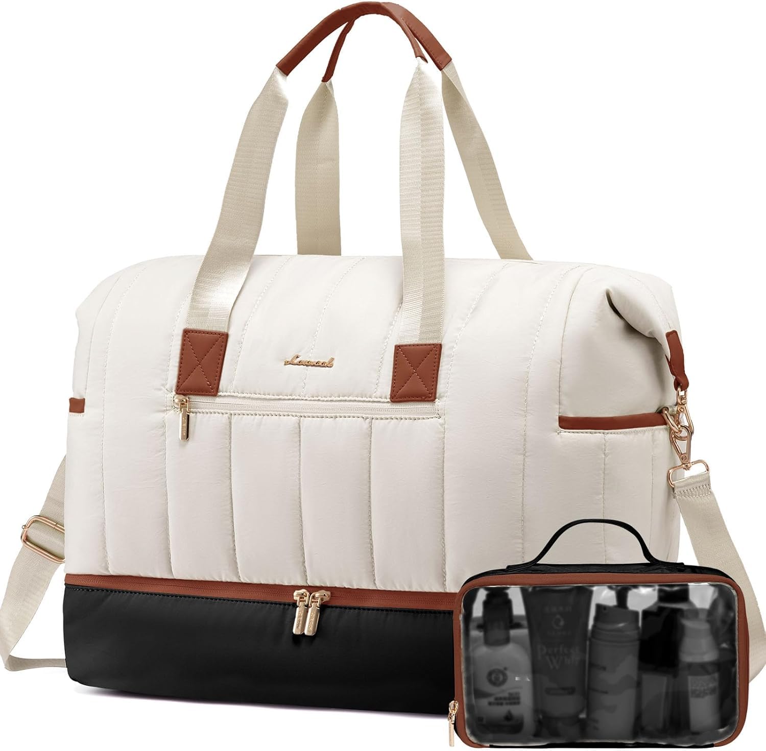 Photo 1 of LOVEVOOK Puffer Travel Duffle Bag, Weekender Bags For Women with Shoe Compartment, Carry On Duffel Bags,Hospital Bag for Labor and Delivery