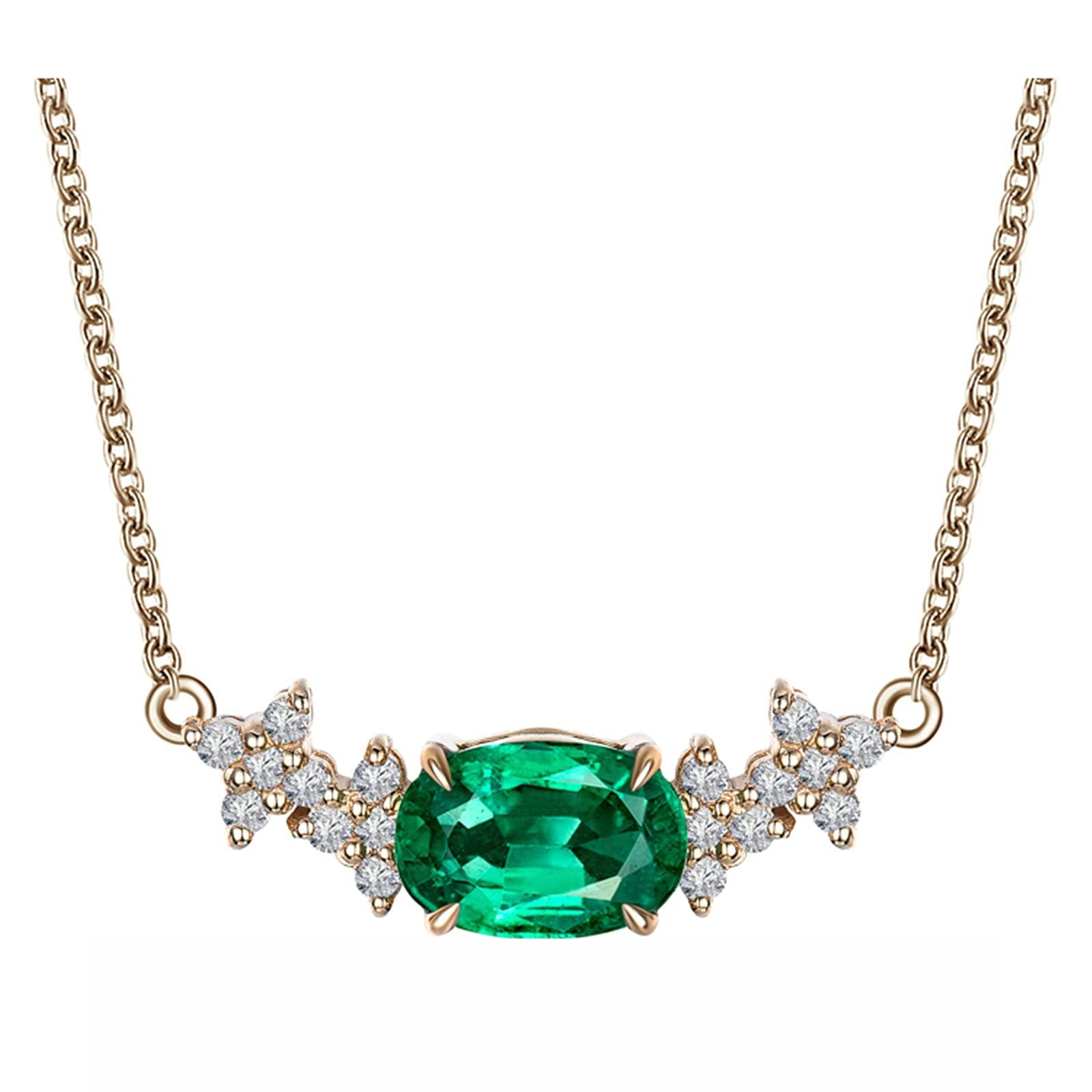 Collar con colgante, flor con esmeralda ovalada creada en laboratorio, oro de 1 quilates de 18 quilates/plata de ley 925, collares con colgante para mujeres y niñas, regalo para el día de la madre/día