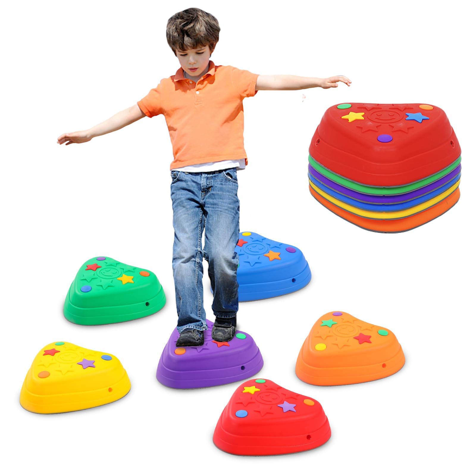 Balanciersteine für Kinder, 6er Set Stapelsteine Balancieren fördert Balance & Koordination, Indoor & Outdoor Flusssteine, Stepping Stones Rutschfest Stapelbar, Trittsteine für Schulen Kitas
