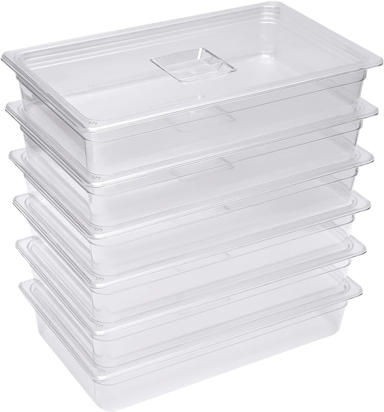 6 Pack PC Food Pans with Lids, 20.7'' x 12.72'' x 4'' Commercial Food Storage Containers, Polycarbonate, Clear