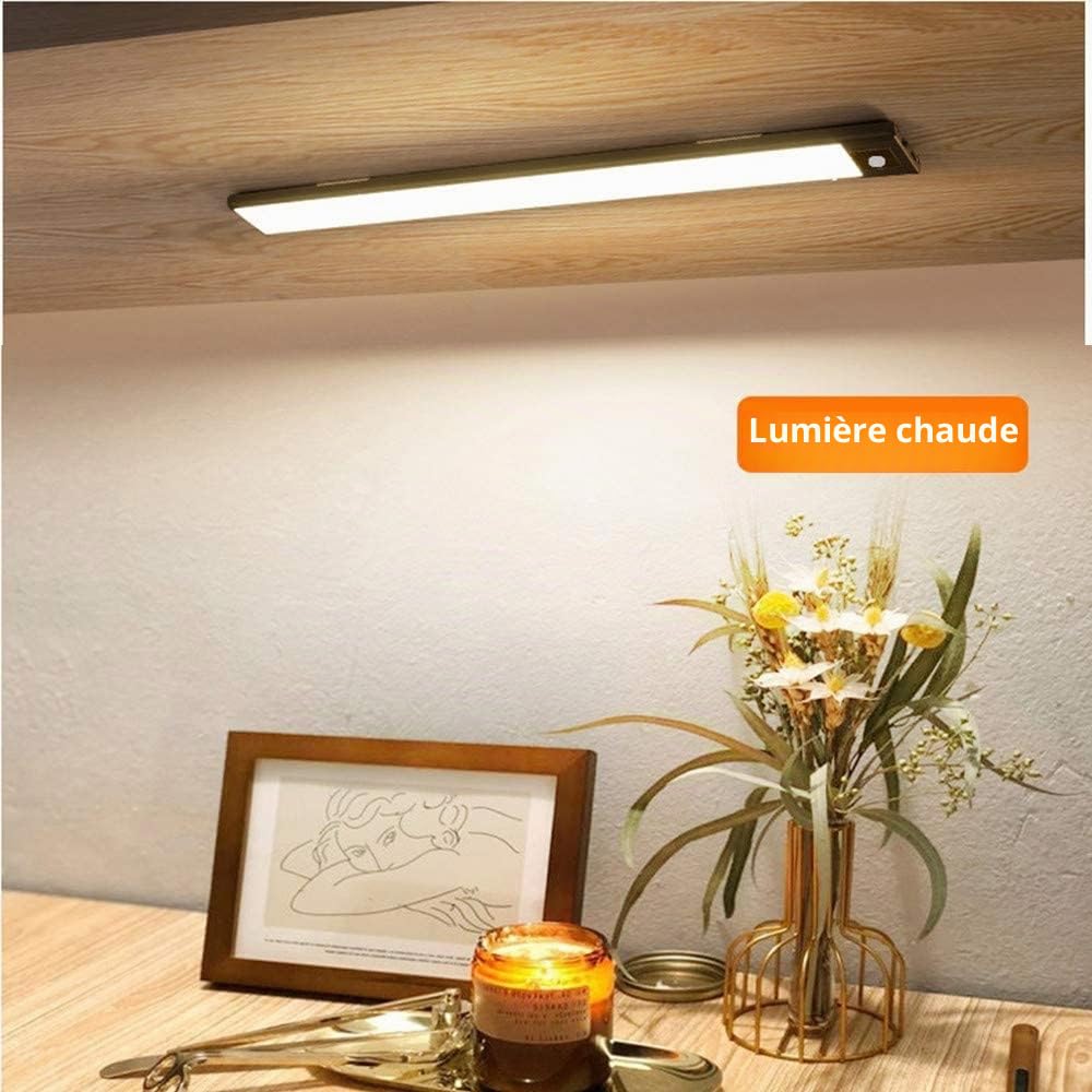 Éclairage LED sous armoire, 80 cm, rechargeable avec détecteur de mouvement, lumière de nuit pour armoire, cuisine, couloir (noir, 80 cm)
