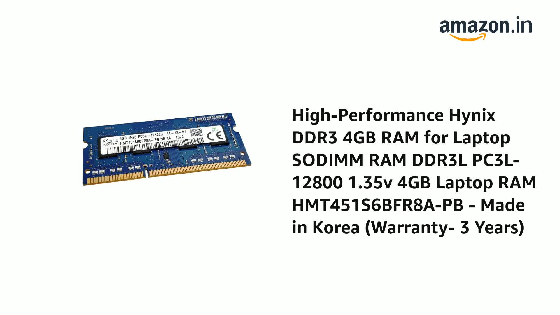 BARRETTE MÉMOIRE RAM 4 Go SK Hynix DDR3 PC3L 12800s 11-13-B4