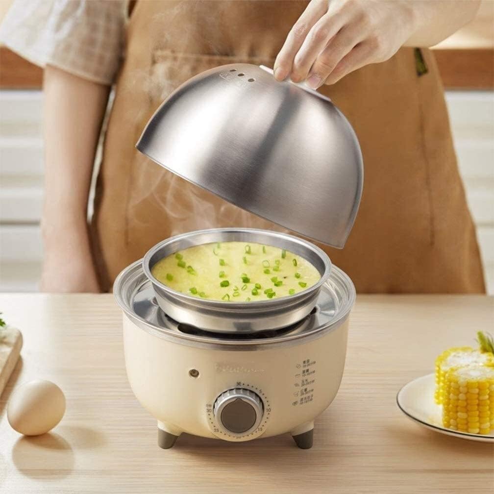 220V Mini Household Electric Egg Steamer Boiler Stainless Steel Automatic Multi Cooker Egg Custard Steaming Cooker With Timer (Color : Beige Size : A) (Color : A|Beige) (A|Beige)