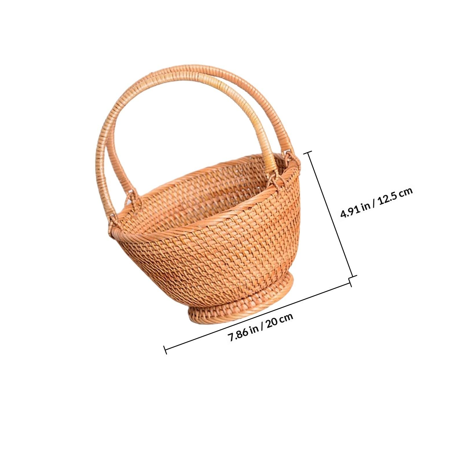 SHERCHPRY Cesta Tejida de Ratán Portátil para Picnic y Almacenamiento de Frutas y Snacks Diseño Práctico y Natural para Uso Exterior