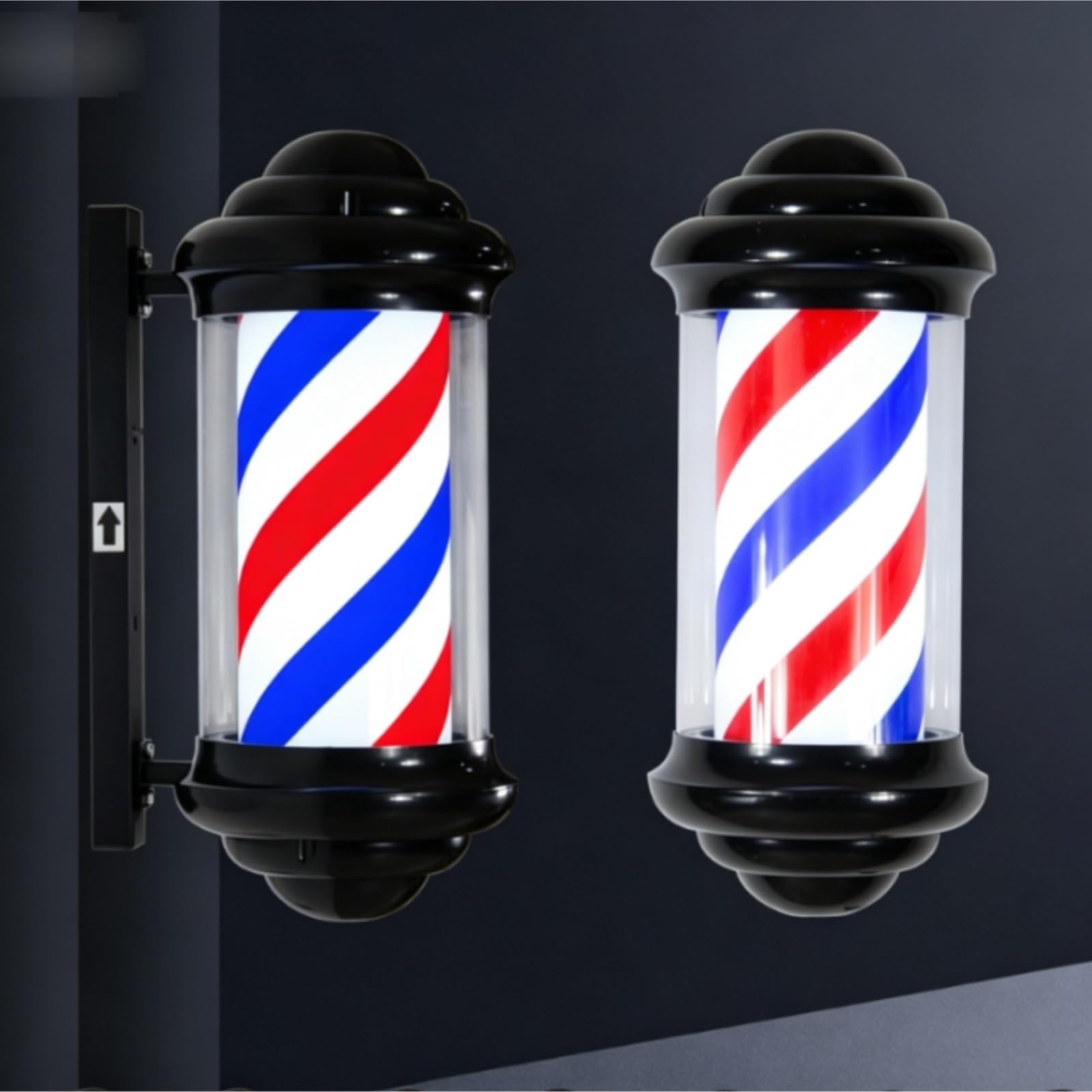 Poste de barbero con tiras LED giratorias, poste de barbero tradicional