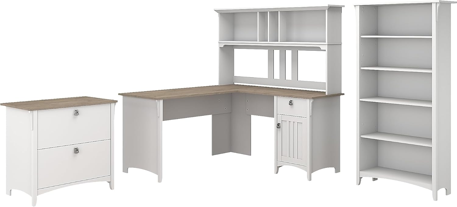 Bush Furniture Salinas 60 Inch L Shaped Desk With Storage In Ash Brown - View #3