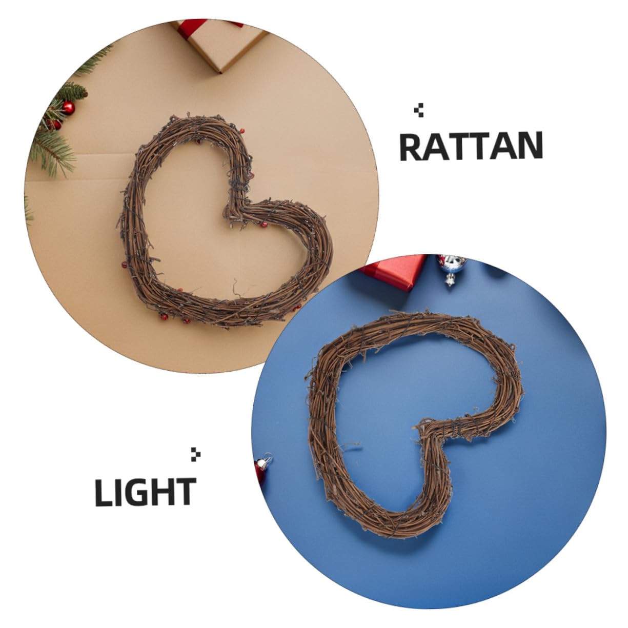 Ipetboom Ghirlanda di Natale a Forma di Cuore in Rattan Naturale 3 Pezzi Decorazione Rustica Versatile per Matrimonio e Festa Romantica