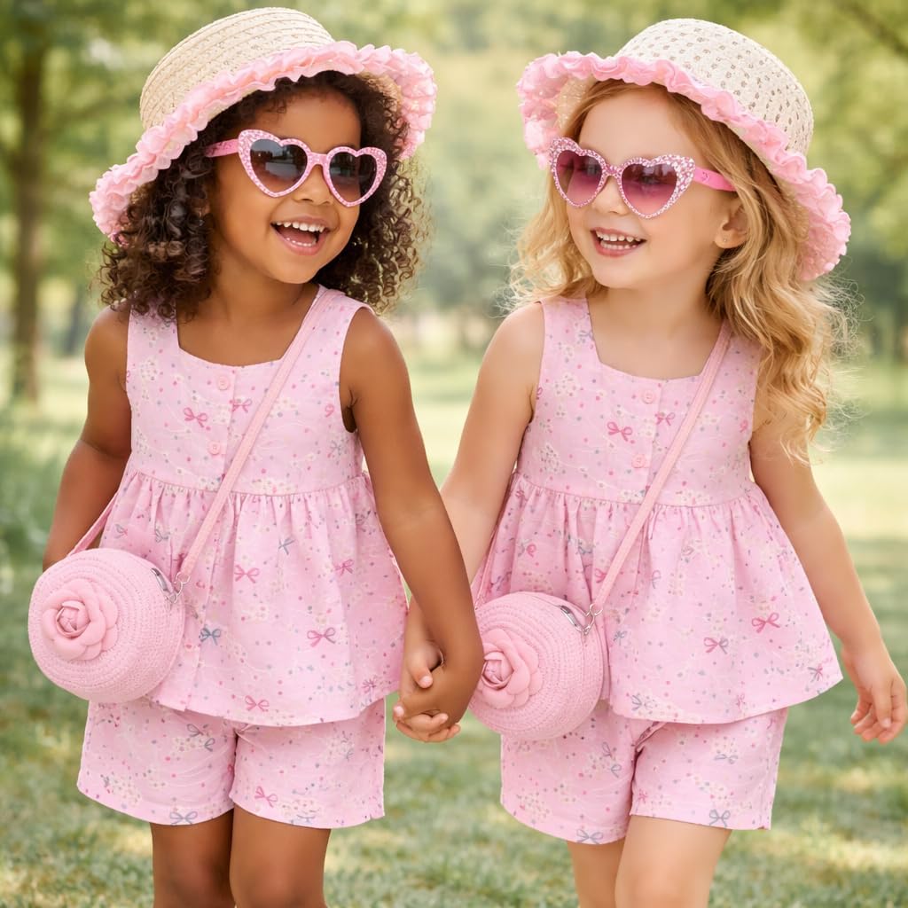 Deerhobbes Design your own Girls 5 Piece Summer Outfit Set –Shorts Set Toddler Little Girl Vacation Holiday Clothes