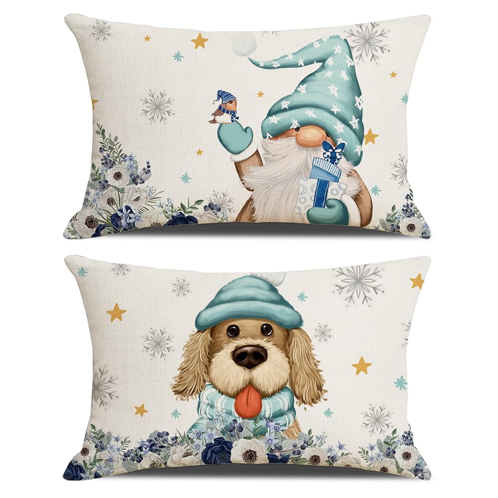 2 Pcs Cuscini Natalizi per Letto,Federe Cuscini Natalizi 50x30,Decorazioni Natalizie Lino,Quadrate per Cuscino per Divano,Federa a Tema Natalizio,Per Casa Addobbi Soggiorno Sedia Decorativi (Stile-C)