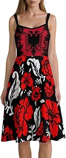 Flag of Albanian Women's Summer Printed Slip Dresses, Strap Dress, Casual Dresses, and Fishtail Dresses