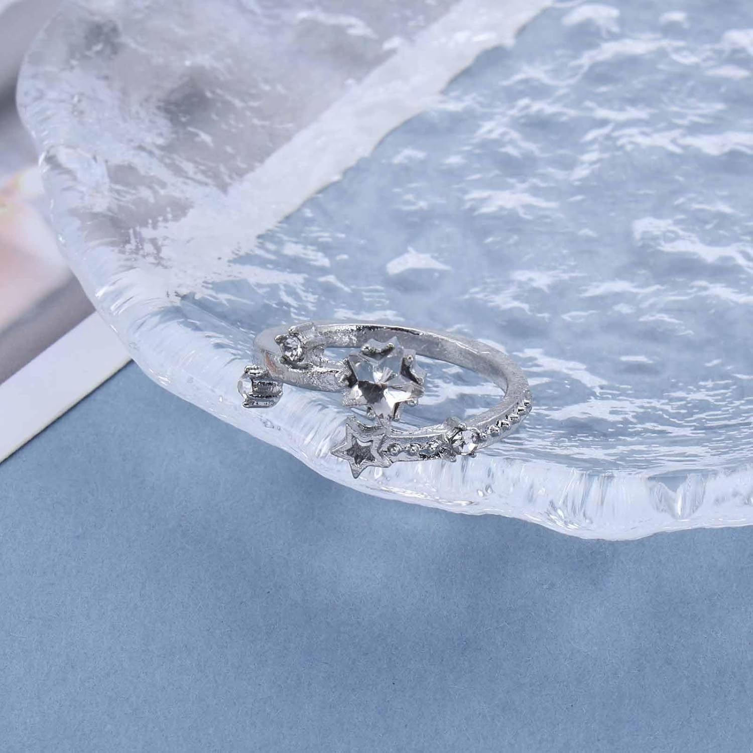 Vintage Crystal Star Ring Half Open Rhinestone Ring Silver CZ Star Finger Ring Adjustable Statement Ring Jewelry for Women - Image 7