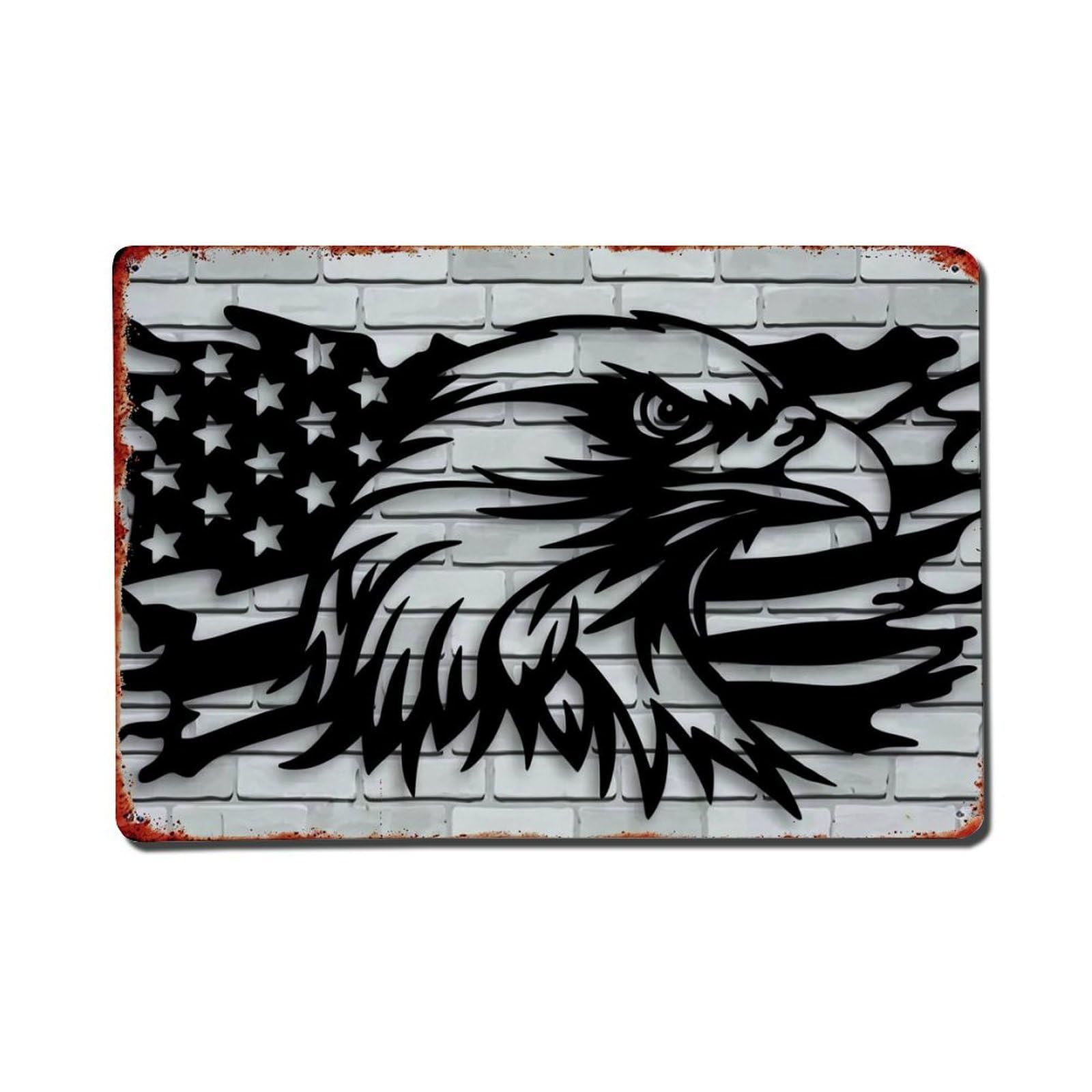 Bliveurn Vintage American Flag Eagle Silhouette Design Retro Metal Tin Sign, Metal Poster For Home, Gaming Room, Studio Workshop,Bar,Garage Wall Art Decor 8X12 Inch