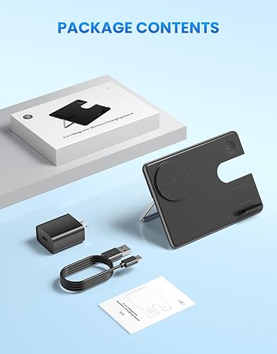 Miniatura 7 de Cargador inalámbrico para estación de carga Mag-Safe JoyGeek 3 en 1, soporte de viaje magnético para iPhone 15, 14, 13, 12 Pro Max Plus, Apple Watch