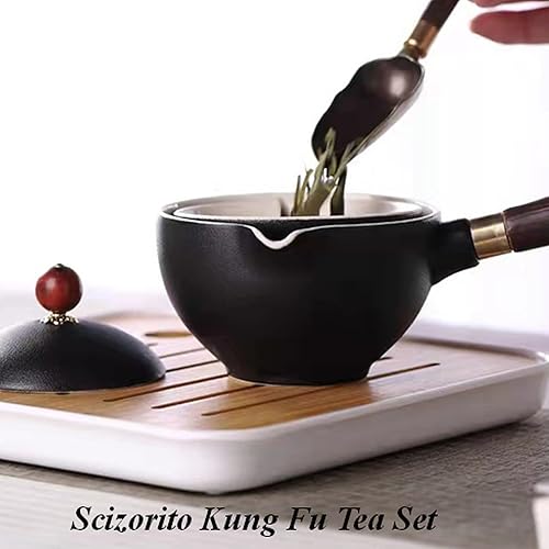 Miniatura 6 de Juego de té de viaje portátil de cerámica, juego de té chino de kungfu con tetera de rotación 360 e infusor, 4 tazas de té, bandeja de té y bolsa de