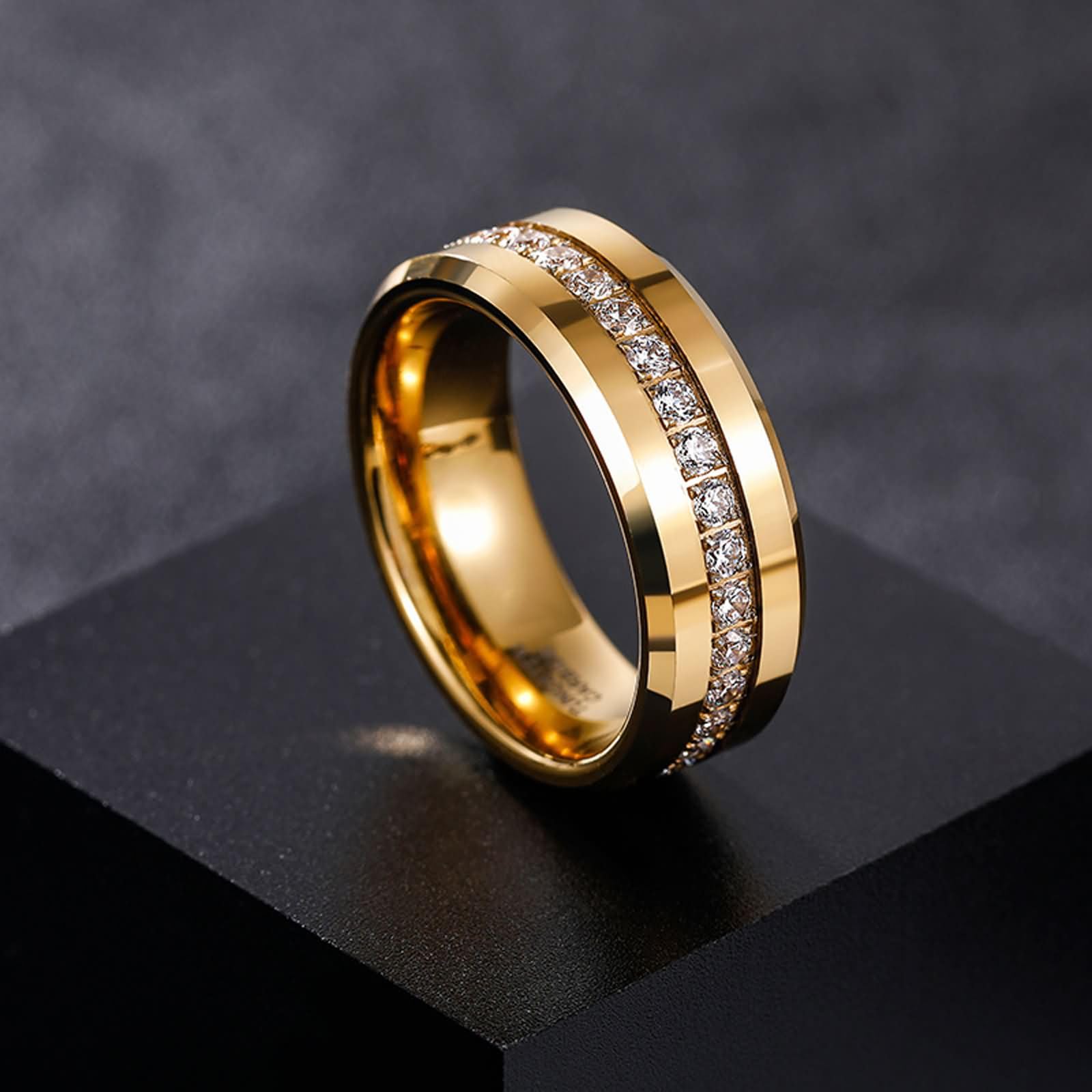 Anillo Grabado para Hombre Mujer en Tungsteno, 6MM/8MM Redondo con Circonita, Anillo de Promesa Oro para Hombre