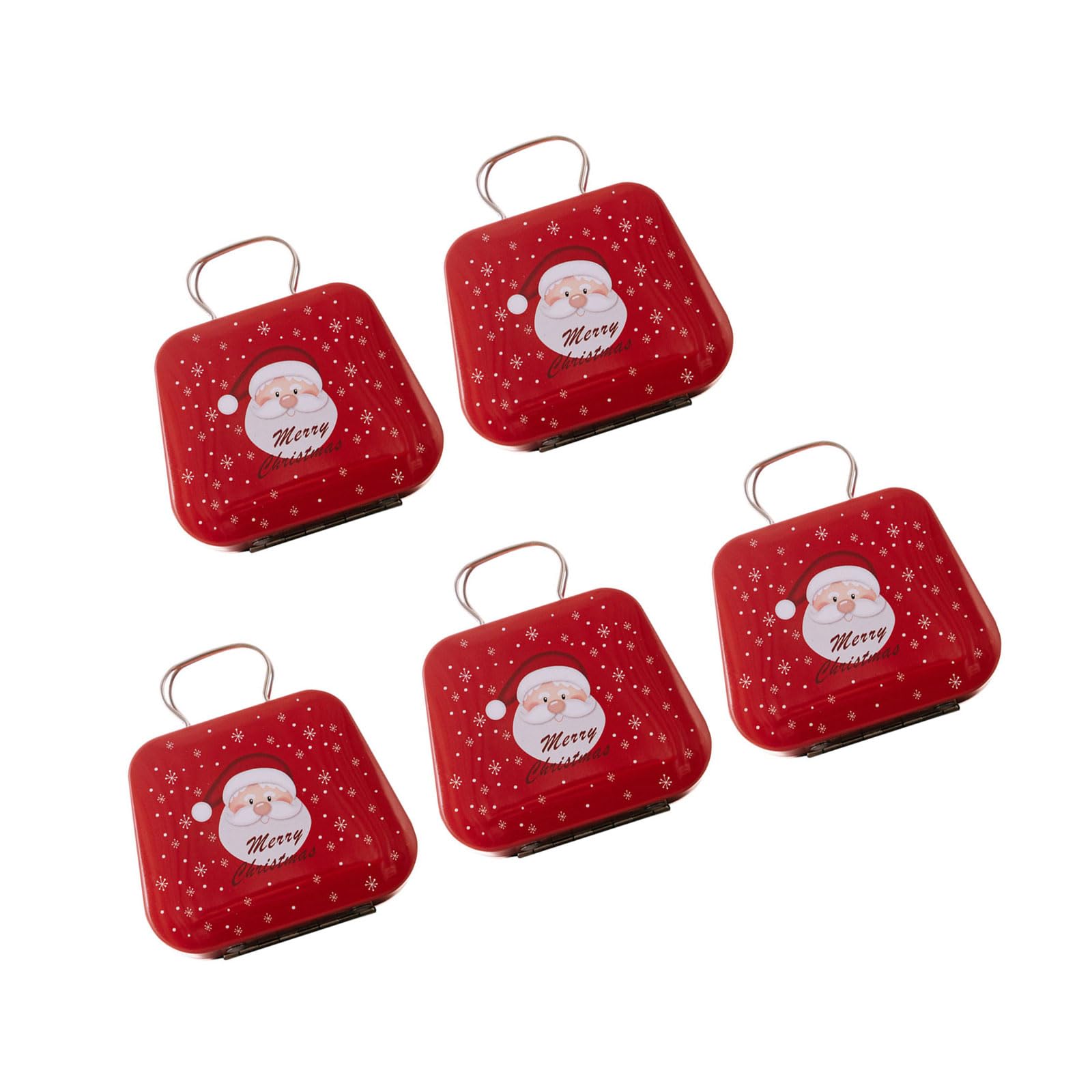 YPBEW 5Pcs Iron Christmas Candy Boxes with Handle Sturdy Treat Tins with Handle Delicate Sweets Storage Container Themed Tin Pails