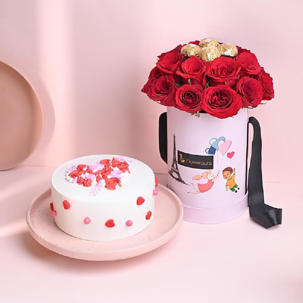 FlowerAura Fresh 500g Black Forest Cake With Fresh Live 15 Rose & Chocolate Bouquet For Valentine's Day Gift, Birthday Gift, Anniversary Gift, Women's Day Gift, Mother's Day Gift (Same Day Delivery)-picture-13
