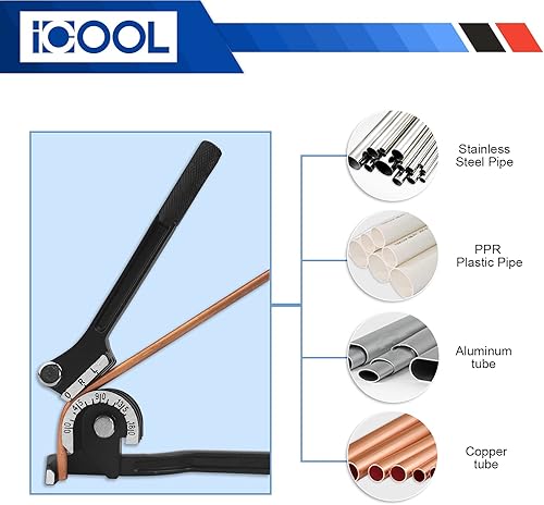 Miniatura 6 de ICOOL Doblador de tubos 3 en 1 Herramientas de doblado manual de tubos 0-180 grados 14, 516 y 38 pulgadas (superficie mate) para cobre aluminio,