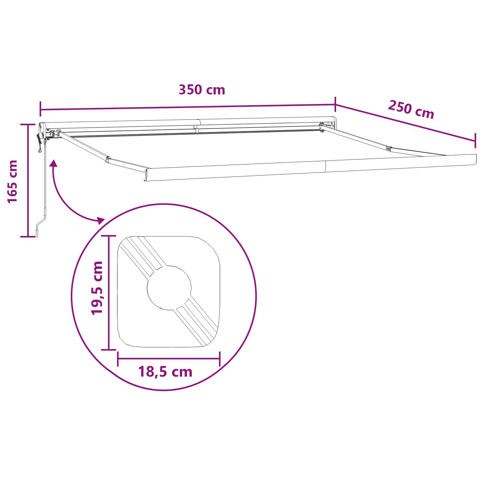 Jasnoszara i biała markiza 350 x 250 cm z poliestru i aluminium z mechanizmem teleskopowym, ochrona przed słońcem i zacienieniem na taras, do ogrodu, na balkon, ochrona przed promieniowaniem