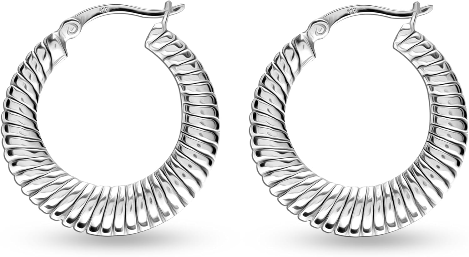 LeCalla 925 Sterling Silver Small Hoop Earring for Women | Round Spiral Textured Hoops Earrings | Classic Silver Hoop Earrings 25MM