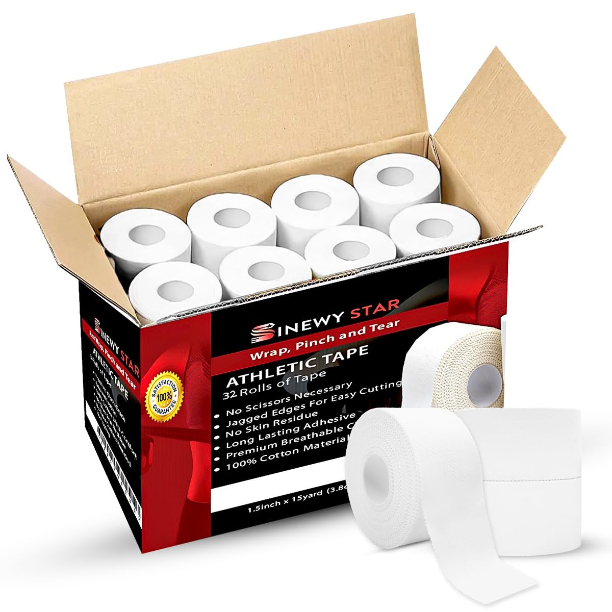 32-Pack Athletic Tape Bulk, 960 Feet Bulk Sports Tape, Strong Adhesive White Tape, Protect and Prevent Injuries, Promotes Faster Healing, Athletic Training First Aid Supplies