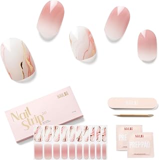Semi Cured Gel Nail Strips - NAILOG 20 Pcs Pale Pink Nail Stickers Extra Long Wraps with Glossy Gel Finishing, Like A Feather