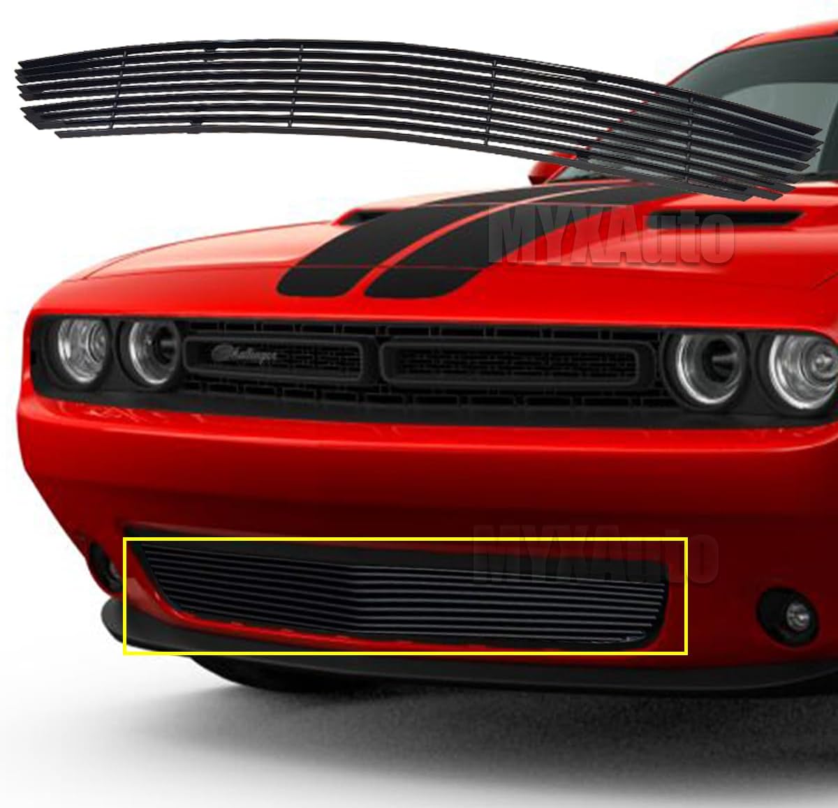 Front Lower Grille Fits 2015-2023 Dodge Challenger W/O Adapt Ctrl Black Grille Grill Insert - Aluminum Horizontal Billet Grille