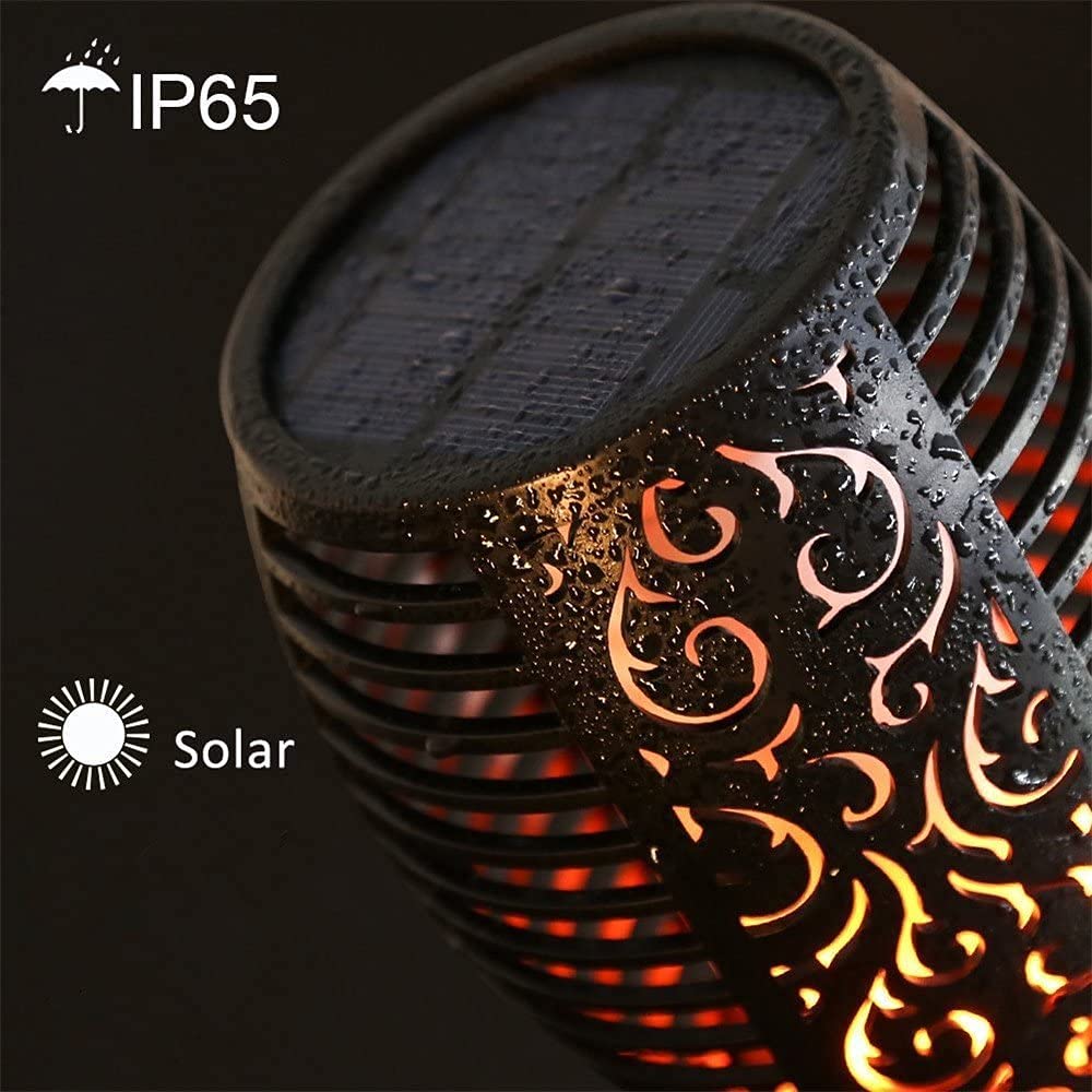 Ogrodowe solarne lampy płomieniowe, zasilane energią słoneczną 96 LED oświetlenie ścieżki, wodoodporne pochodnie ogrodowe z podstawami wsparcie do ogrodu chodnika podwórka patio krajobraz basen dekoracja blatu, 2 opakowania