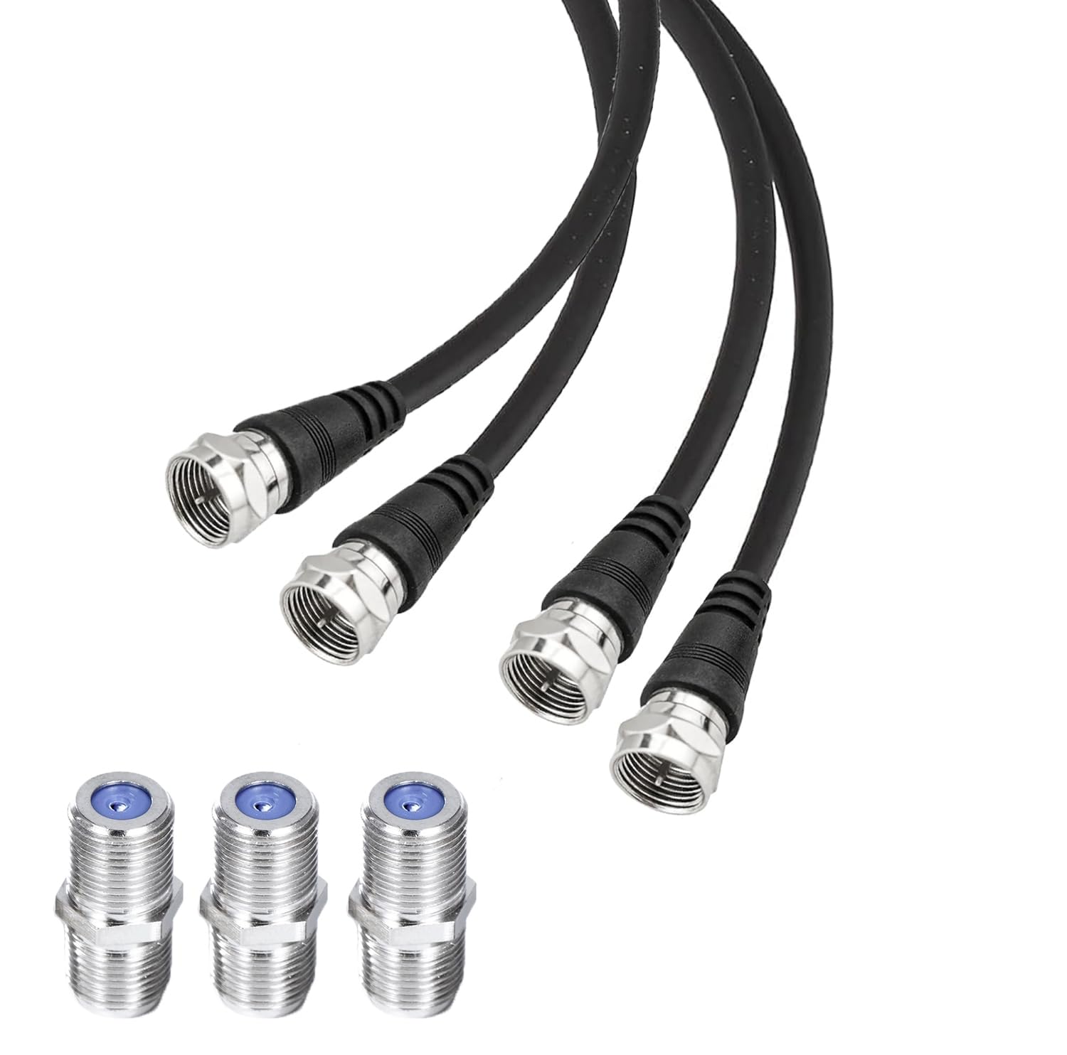 F-Type coaxial Cable Splitter F Male 1 to 3 Male Cable 75 ohms, Used for Connections, TV, Satellite receivers (with 3 F Female adapters) 1 Pack