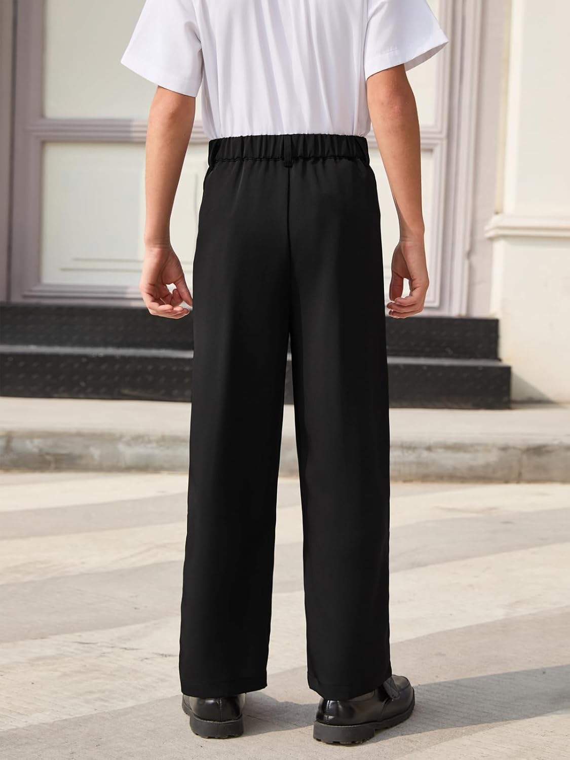 Haloumoning Boys Dress Pants Kids High Waisted Wide Leg Uniform Pants Casual Trousers with Pockets 5-14 Years - Image 4