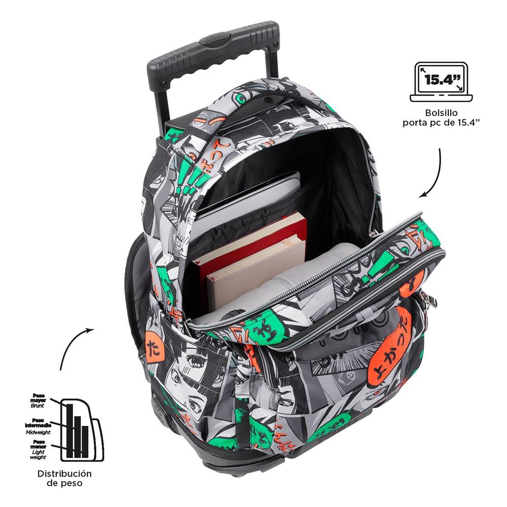Mochila escolar con ruedas manga - Renglones TOTTO TAMAÑO GRANDE
