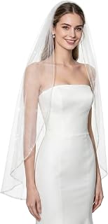 Wedding Veil with Comb Pearls and Crystals Beaded Edge
