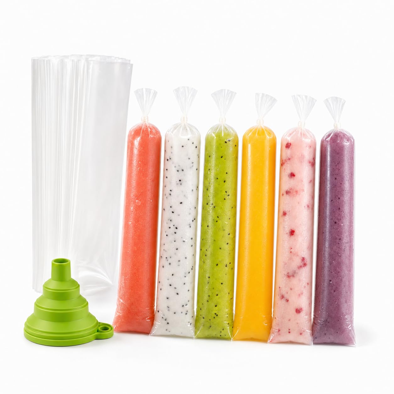ANSMIO 250 Pcs Bolis Bags with Silicone Funnel, Disposable Popsicle Bags 3 x 12 Inch, Ice Pop Bags for Homemade Freeze Pops, Ice Candy, Yogurt, Juice, Smoothies, Bolsas Para Bolis de Hielo